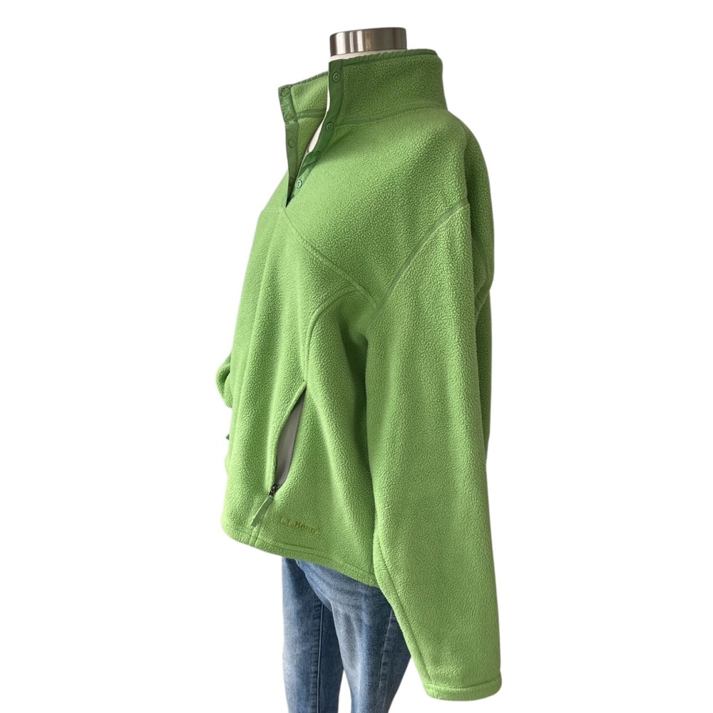 Vintage 90s L.L.Bean quarter snap fleece pullover with pockets green XL Reg - Picture 2 of 14